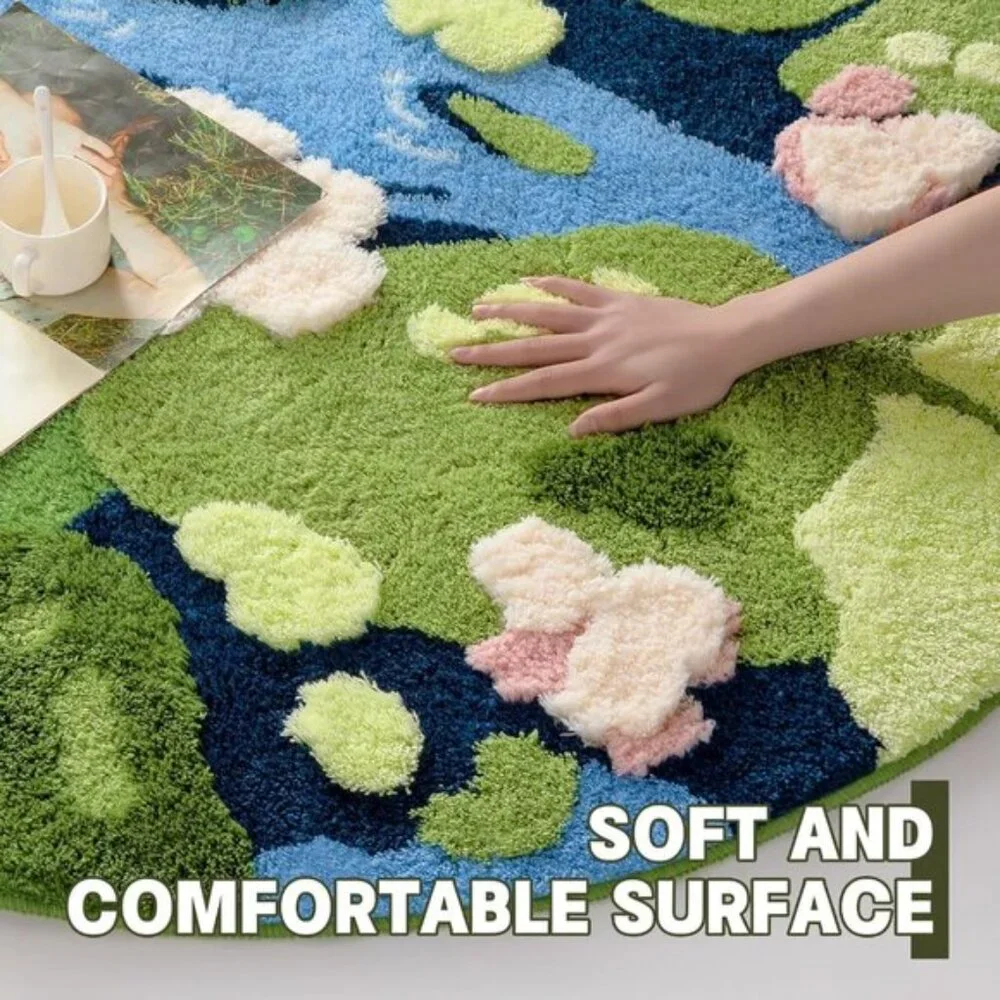 New Modern Round Area Rug – Grass Green Aesthetic Non-Slip Fluffy Carpet